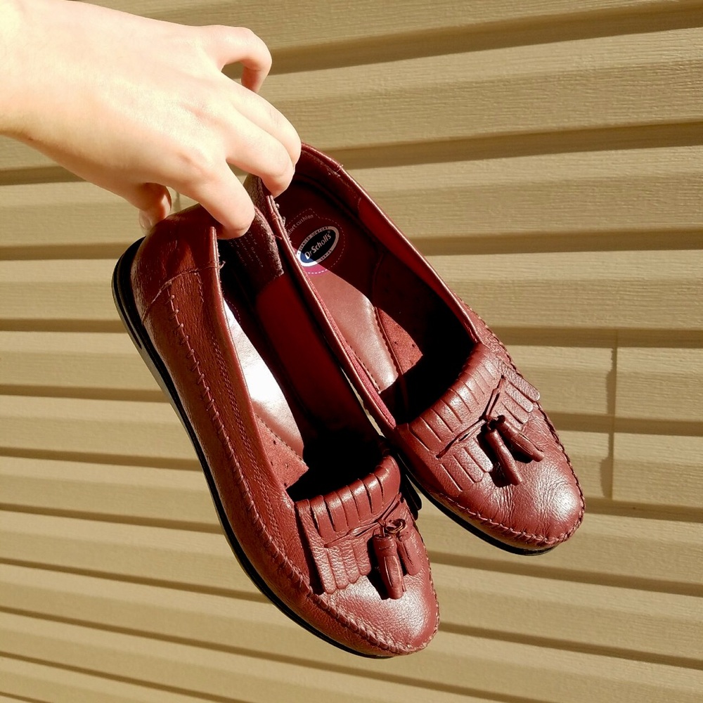 Red Leather Dr. Scholls Mocassin Loafers Flats 8